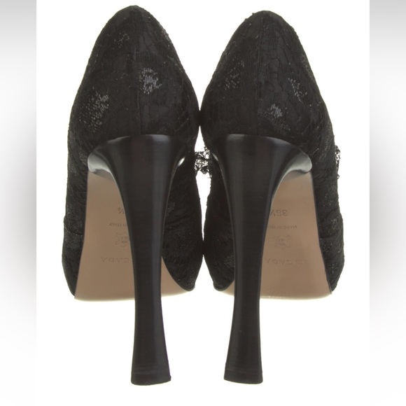 ESCADA black lace trim platform heels - Picture 4 of 5